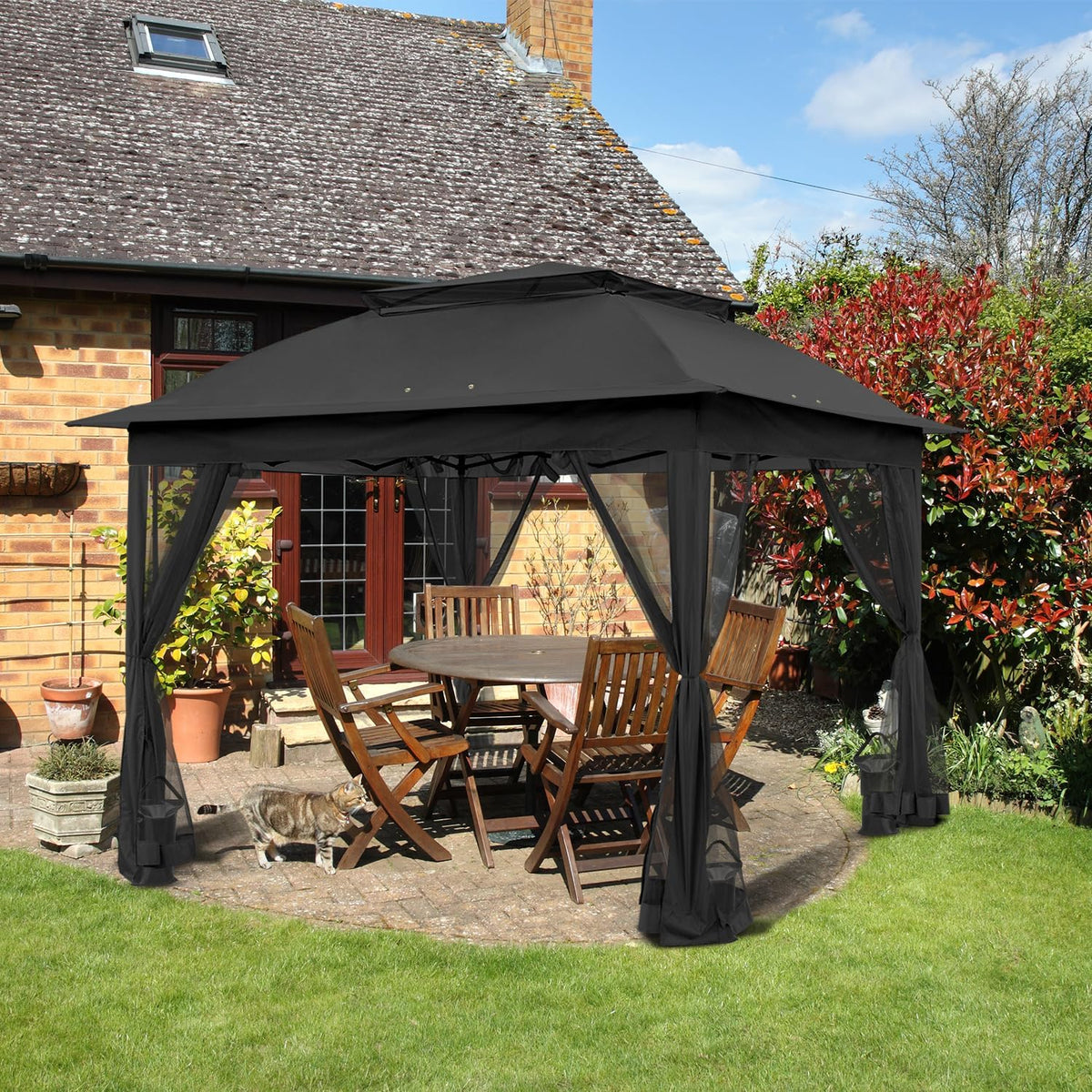 COOS BAY 11x11 Pop Up Gazebo with Mesh Netting, Instant Outdoor Canopy Tent, Water Resistant Shelter with UPF 50+ UV Protection, 121 Sq Ft Coverage, Black