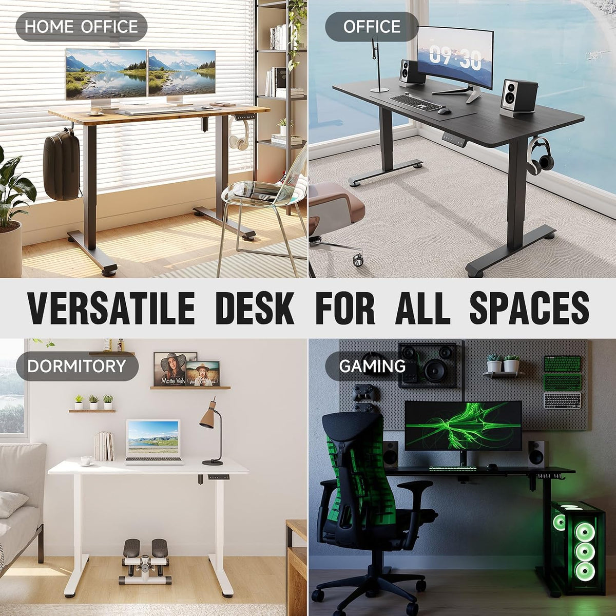 Veken 55 Inch, Height Adjustable Sit Stand Up, Wood Desktop, Work Home Office Computer PC Table, Tall Standup Workstation, Gaming Writing Study Bedroom Rising Desks, Black