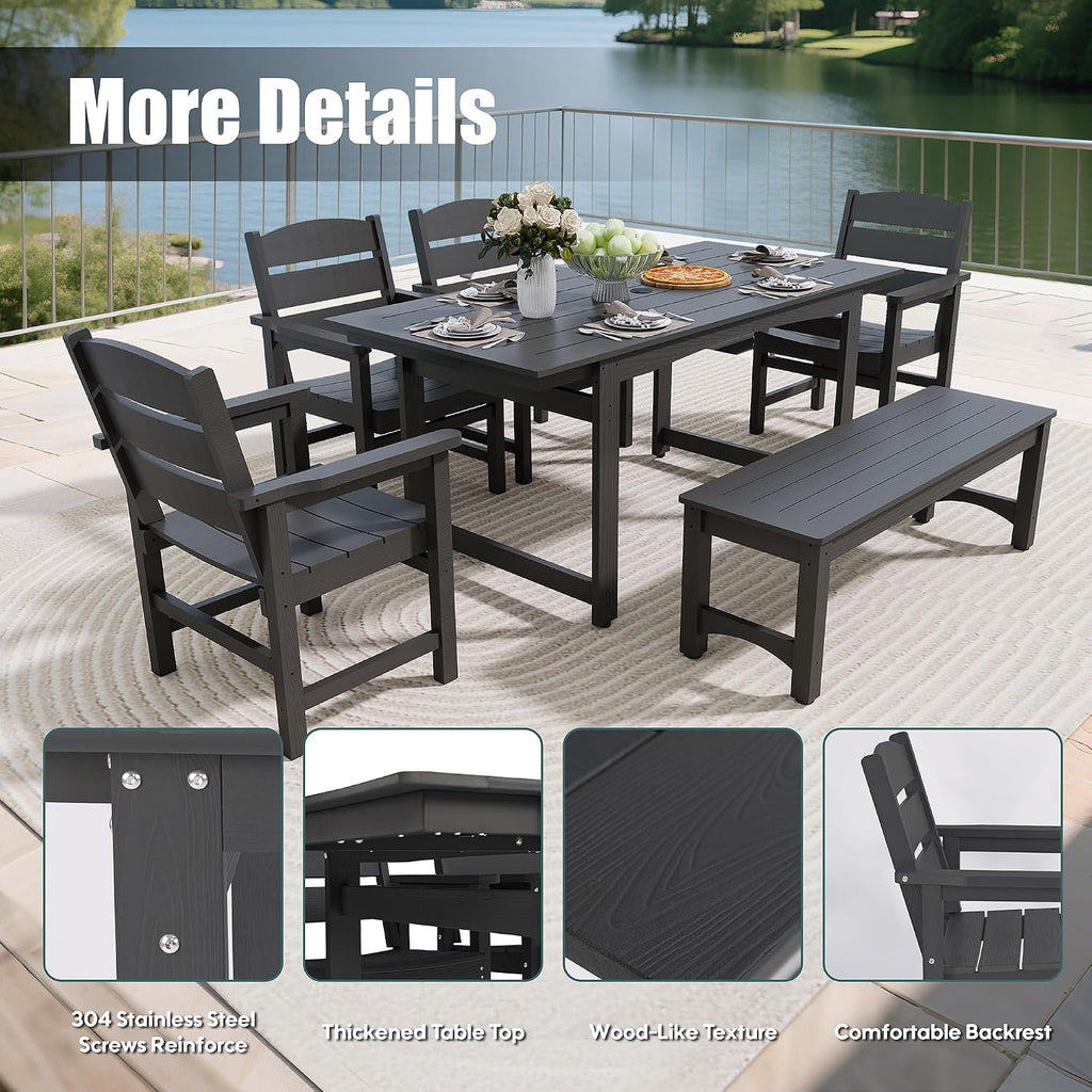 HIPS All-Weather Patio Dining Table Sets 6-Piece,Outdoor Table and Chairs,Dining Furniture Set with Umbrella Hole,Patio Table and Chairs Sets for 6|for Lawn, Garden, Backyard, Poolside