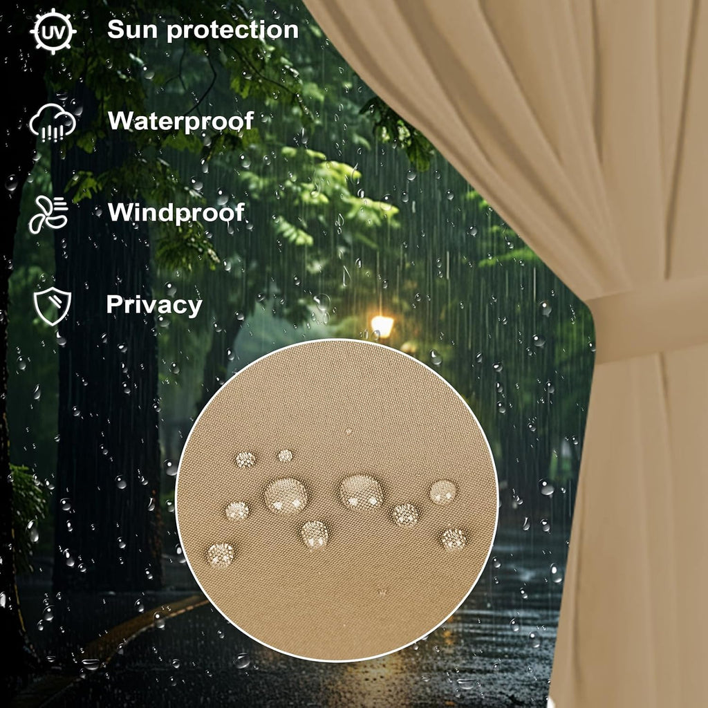 slashome 12'x14' Gazebo Curtains Outdoor Waterproof, Khaki Universal Replacement Curtain 4-Panels, Sidewalls with Zipper for Garden, Patio, Yard (Only Curtains)