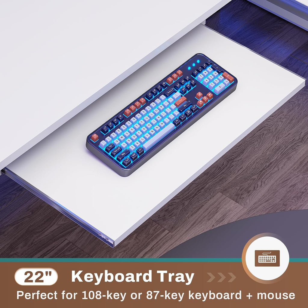 SEDETA White L Shaped Office Desk, 57.5' Corner Computer Desk with Power Outlet Pegboard and Keyboard Tray, Gaming Table with LED Lights, Hutch and Storage Shelves for Home Office