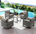 HUMMUH 5 Piece Patio Furniture Set,PE Wicker Patio Swivel Rocker Chairs Outdoor Chairs Set of 2 with Side Table for Porch,Garden,Backyard