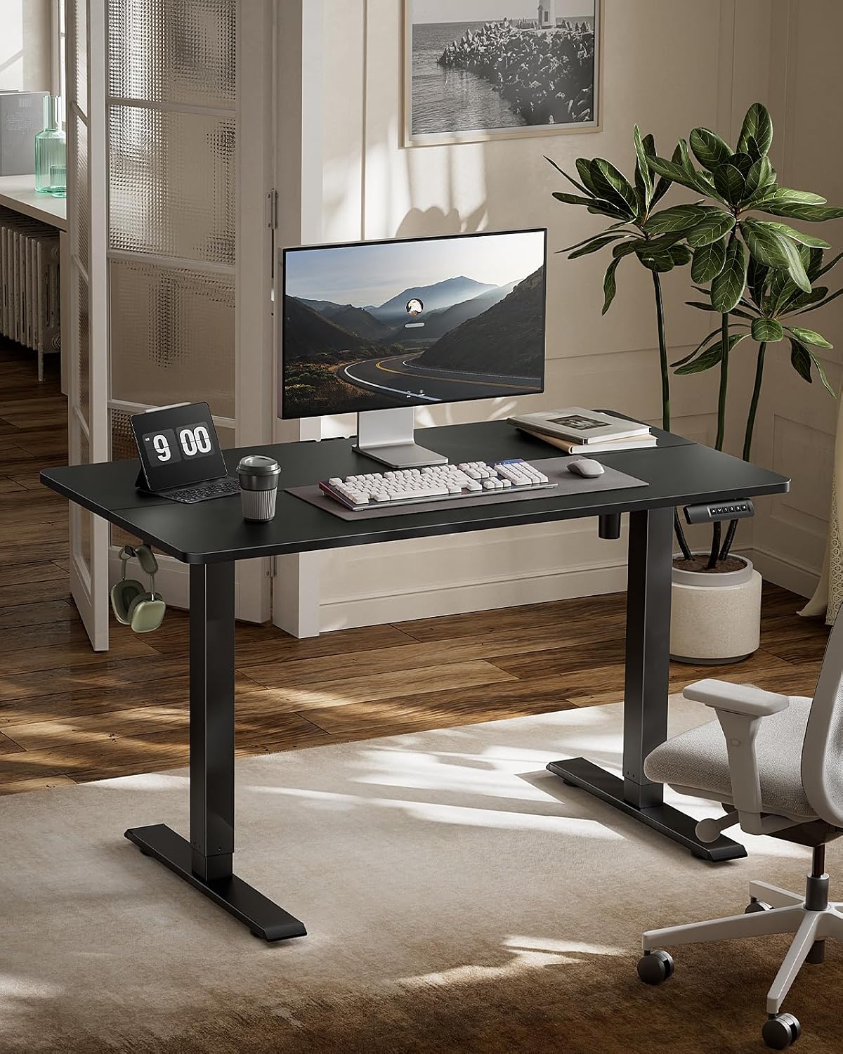 Marsail Electric Standing Desk, Adjustable Height Stand up Desk, 48 x 24 Inches Sit Stand Home Office Desk, Computer Desk, Black