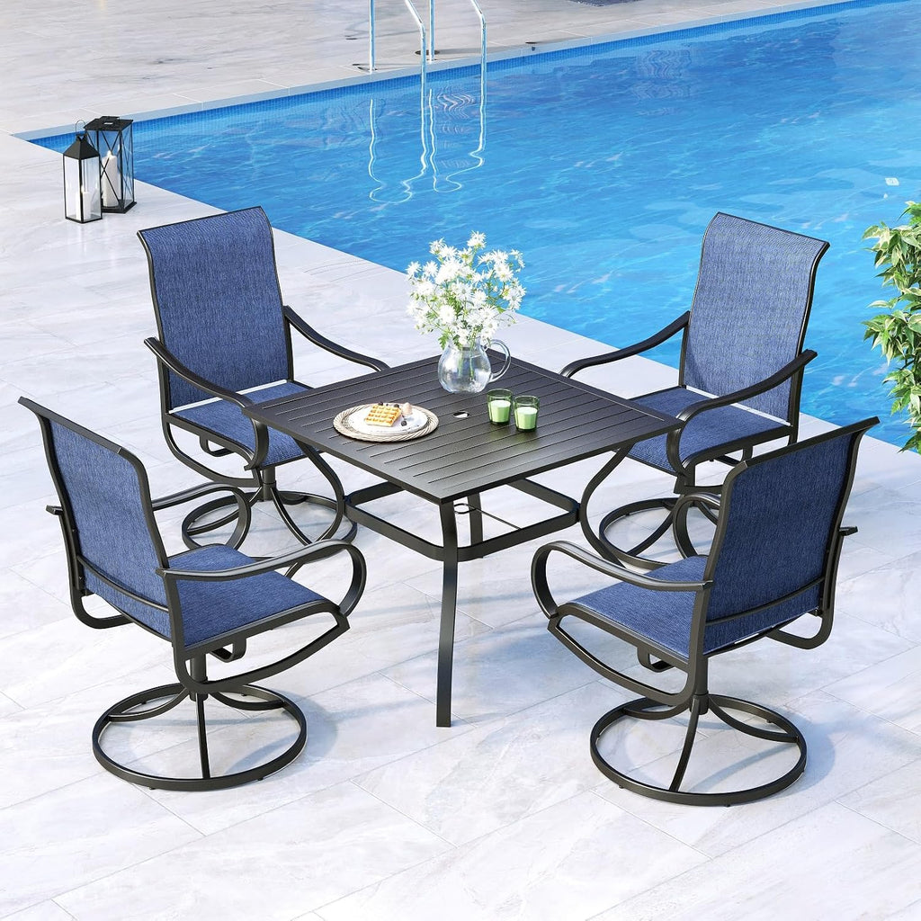 MFSTUDIO Patio Table and Chairs Set of 4, Outdoor Dining Set with Metal Table and Swivel Chairs, 5 Piece Patio Furniture Set for Deck/Backyard/Poolside/Garden