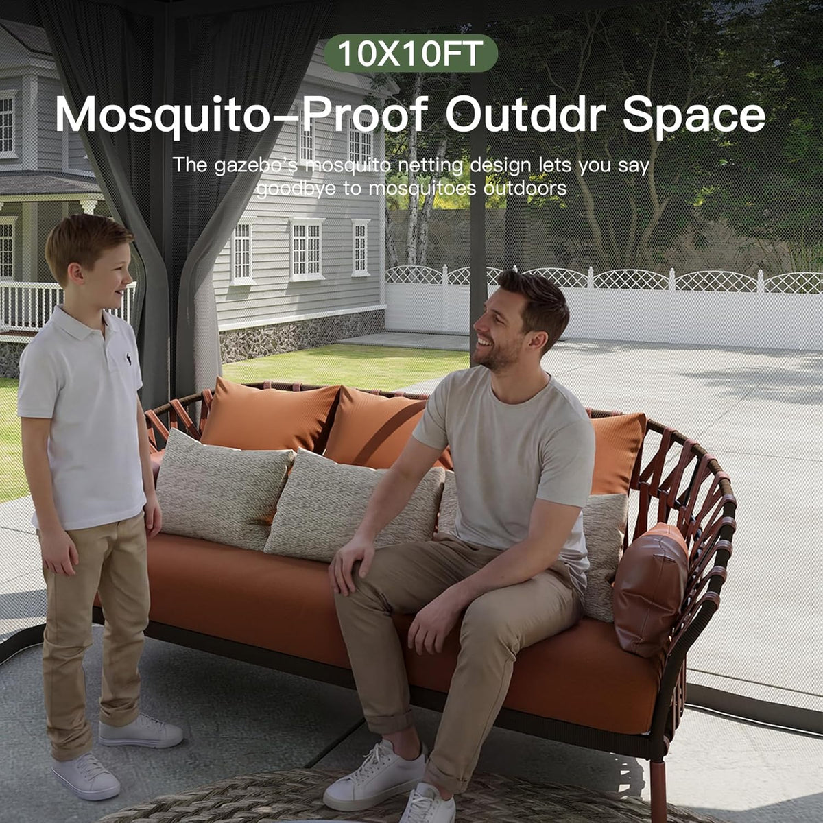 Aoxun 10x10 Outdoor Gazebo for Patio, Metal Frame Canopy Gazebo Double Roof Heavy Duty Backyard Gazebo with Mosquito Netting & Privacy Screen, Patio Shelter for Garden Lawn Deck (Grey)