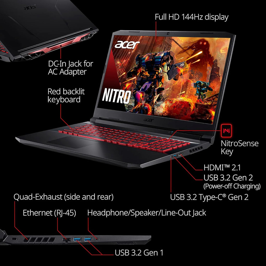 Acer Nitro 5 AN517-54-79L1 Gaming Laptop | Intel Core i7-11800H | NVIDIA GeForce RTX 3050Ti GPU | 17.3' FHD 144Hz IPS Display | 16GB DDR4 | 1TB NVMe SSD | Killer Wi-Fi 6 | Backlit KB | Win 11