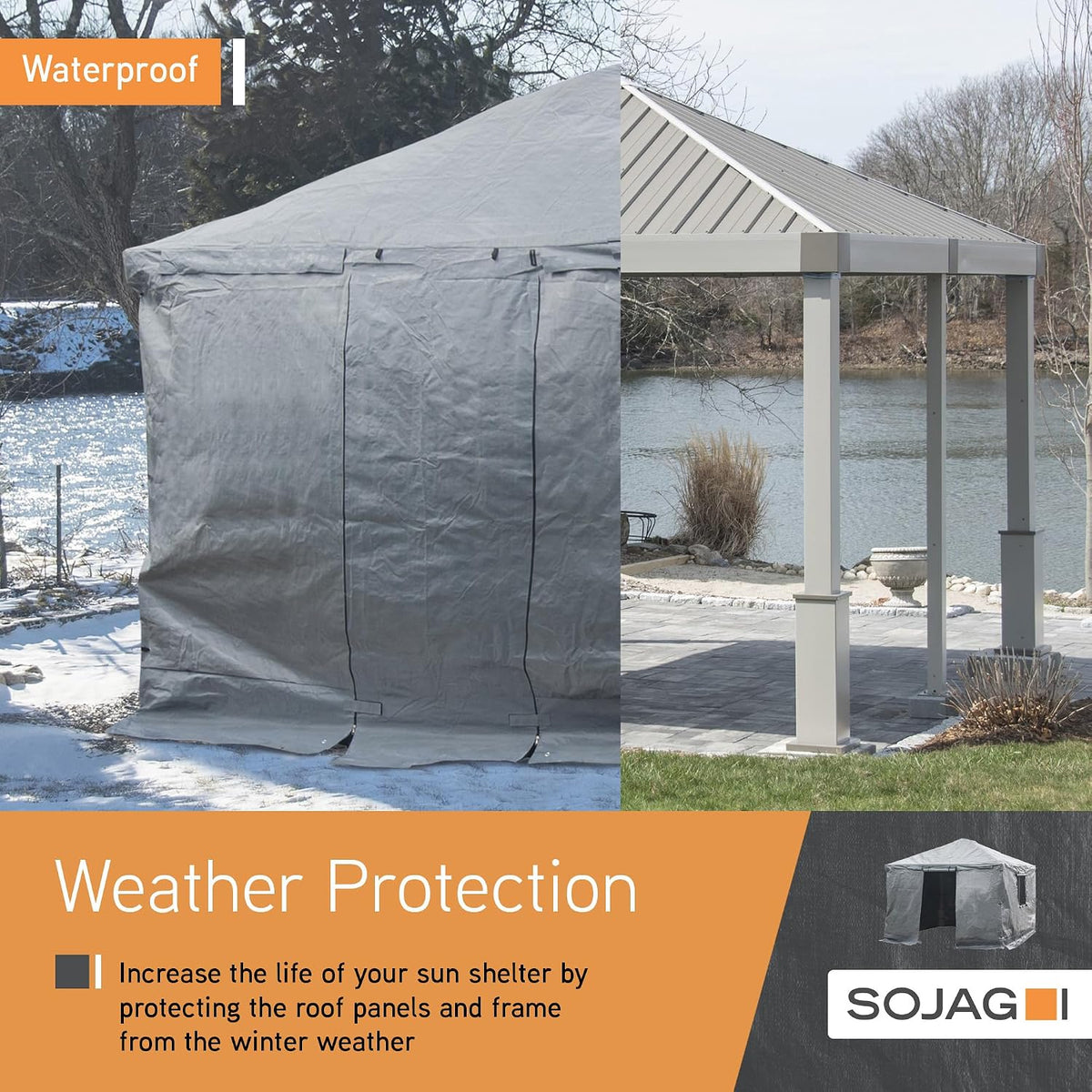 Sojag Winter Cover Plus for Tall Hard Top Gazebos, Waterproof 10' x 10' Storage for Grill & Patio Furniture, Roll-Up Door, and Vented Panels, All-Season Outdoor Storage, Grey