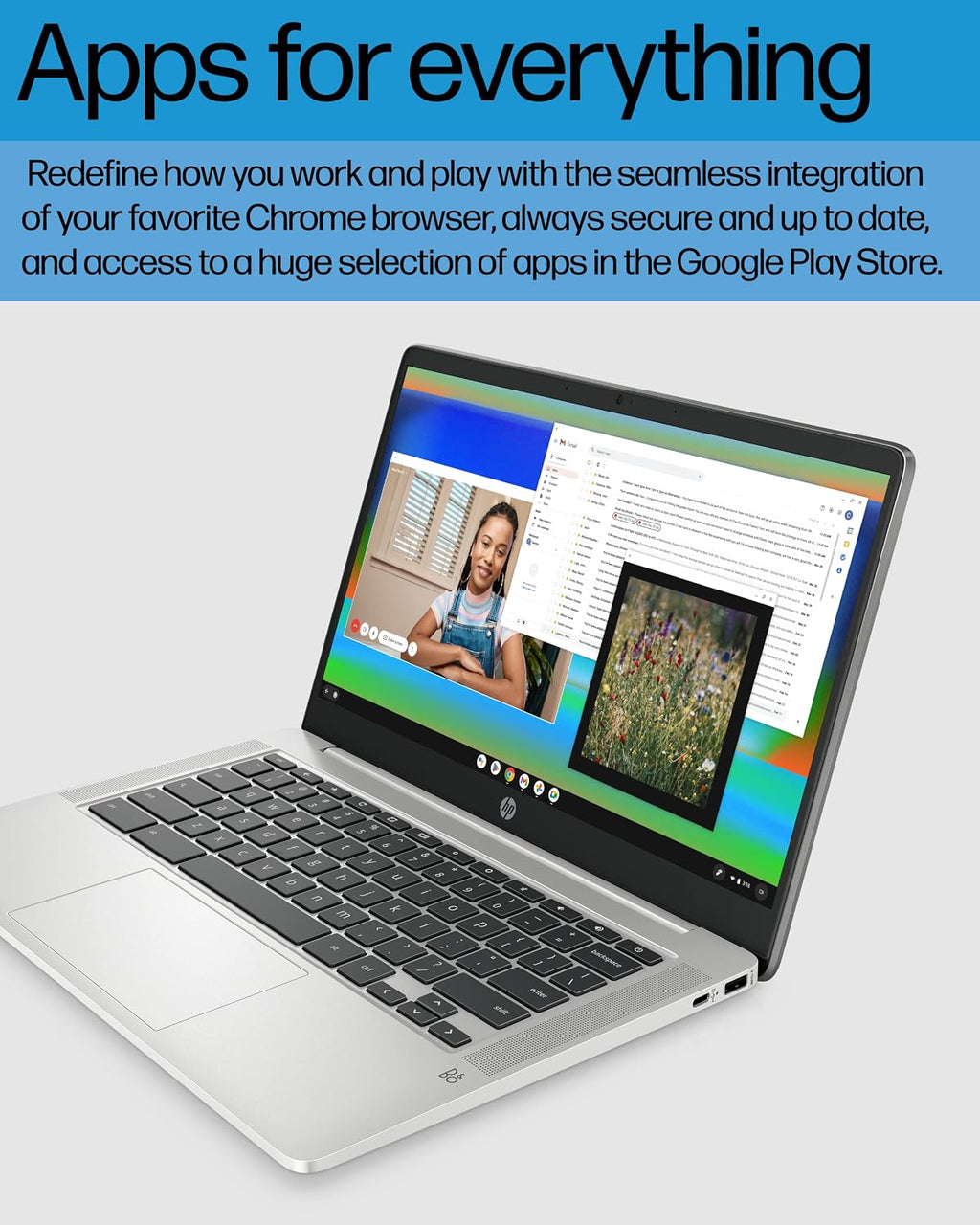 HP Chromebook 14 Laptop, Intel Celeron N4120, 4 GB RAM, 64 GB eMMC, 14' HD Display, Chrome OS, Thin Design, 4K Graphics, Long Battery Life, Ash Gray Keyboard (14a-na0226nr, 2022, Mineral Silver)