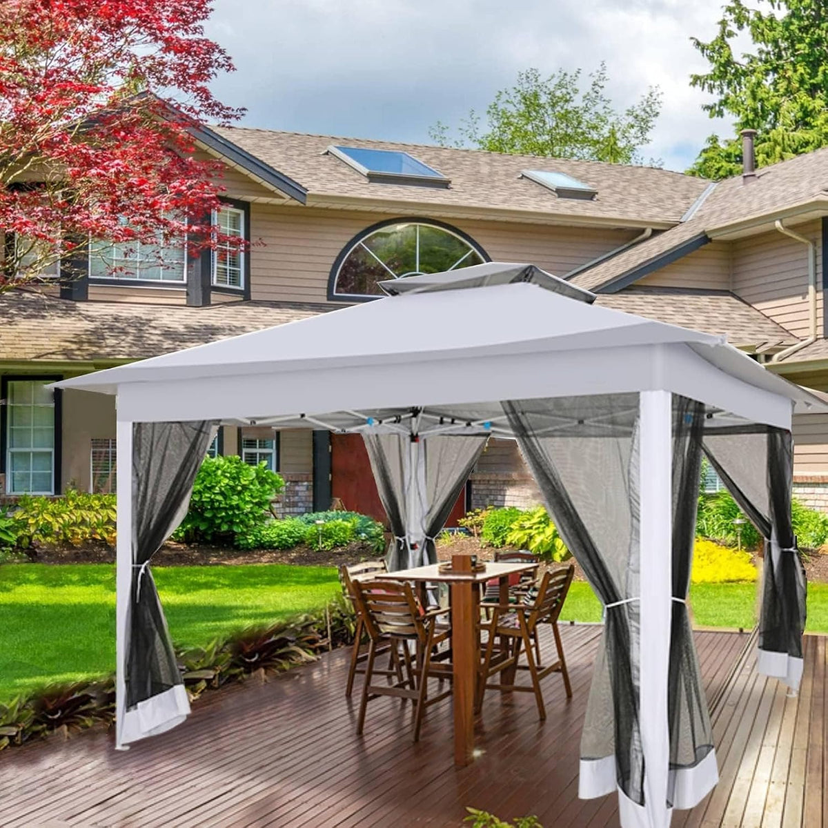 COBIZI 12x12 Pop up Gazebo On Clearance with Mosquito Netting,Waterproof Roof & Sandbags,Outdoor Canopy Tent with 4 Ropes,8 Stakes,Carrying Bag,Patio Portable Gazebo for Garden,Backyard,Lawn,Darkgrey