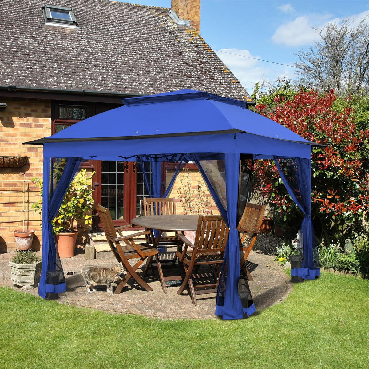 COOS BAY 11x11 Pop Up Gazebo with Mesh Netting, Instant Outdoor Canopy Tent, Water Resistant Shelter with UPF 50+ UV Protection, 121 Sq Ft Coverage, Blue