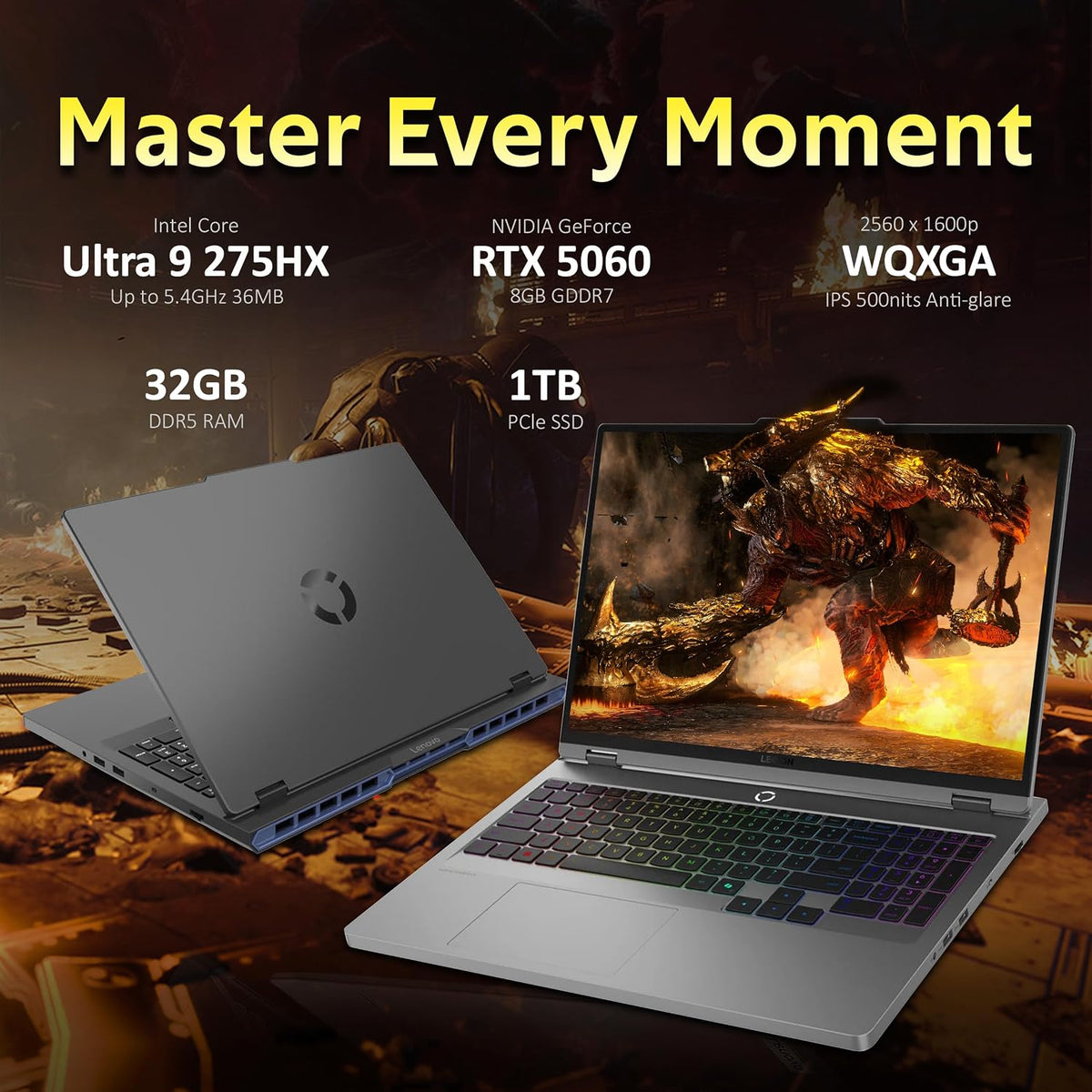 Lenovo Legion 5 16' WQXGA 240Hz Gaming Laptop, Intel Ultra 9 275HX, NVIDIA GeForce RTX 5060, 32GB DDR5, 2TB Storage (1TB SSD+1TB Docking Station Set), 24-Zone RGB Backlit Keyboard, Win 11, Gray
