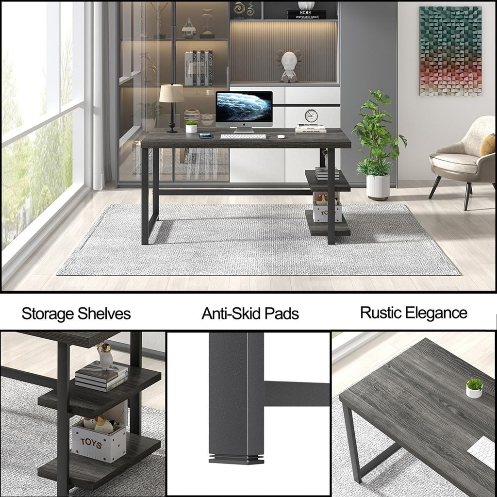 FOLUBAN Home Office Desk, Modern Computer Desk with Storage Shelf, Wood Study Writing Gaming Table for Bedroom Living Room, Industrial Dark Gray, 53 Inch