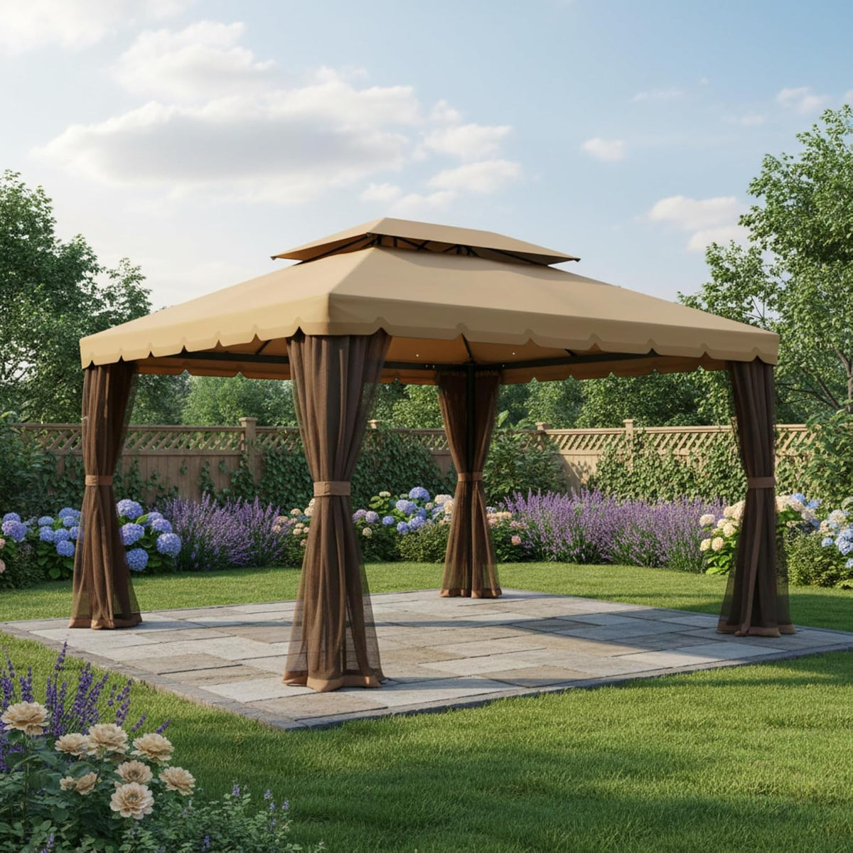 Garden Winds Reinforced RipLock 350 Replacement Canopy Top Cover Compatible with Outsunny Classic 10' x 13' Gazebo Models 01-0879, OTSU1444 - Beige