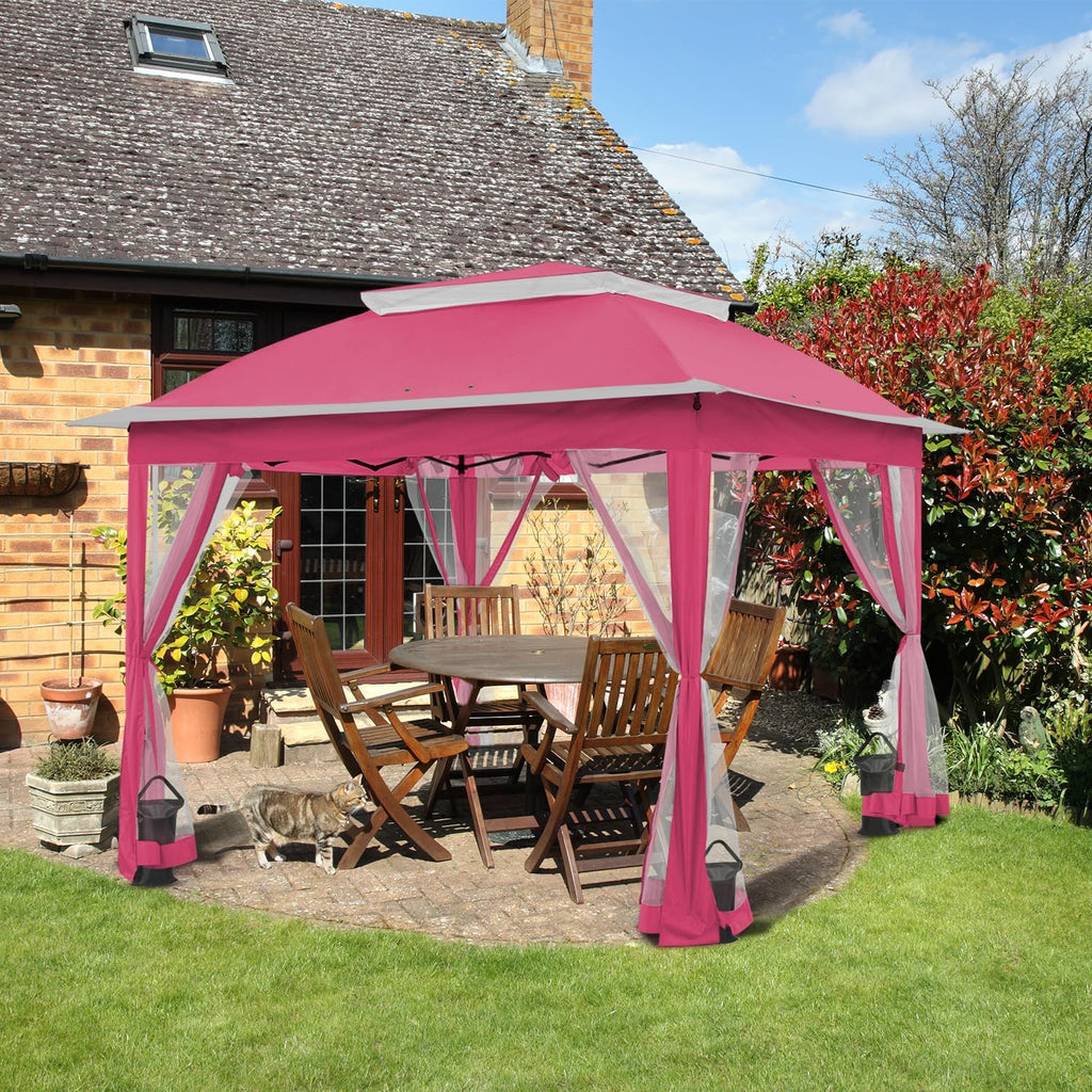COOS BAY 11x11 Pop Up Gazebo with Mesh Netting, Instant Outdoor Canopy Tent, Water Resistant Shelter with UPF 50+ UV Protection, 121 Sq Ft Coverage, Dark Pink