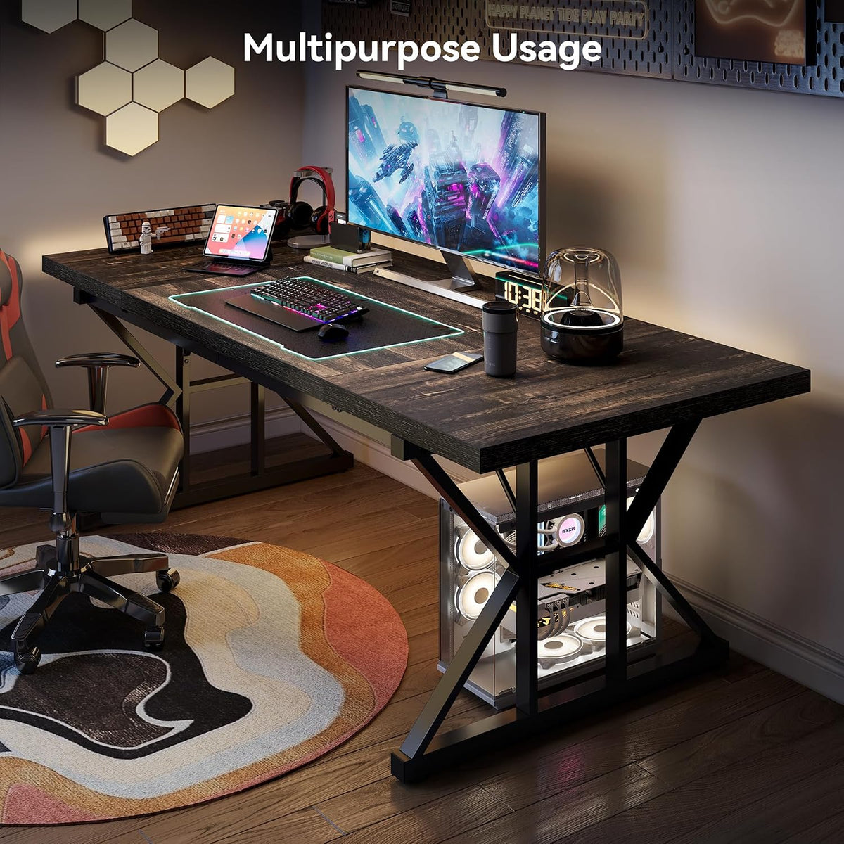 LITTLE TREE 70.8-Inch Large Executive Desk, Extra Long Computer Office Desk Workstation, Modern Simple Style Laptop Table, Sturdy Wooden Writing Workstation for Home Black Oak