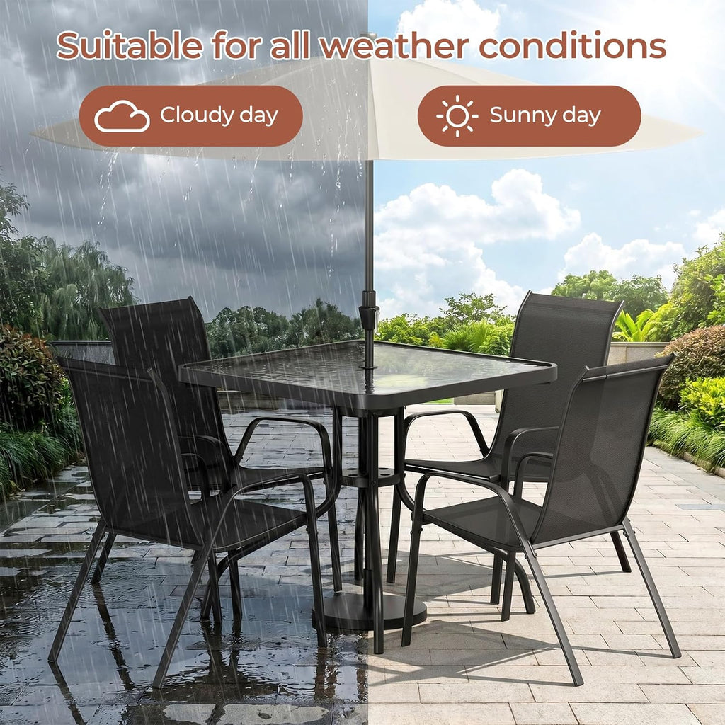 TLSUNNY Patio Dining Set 5 Pieces, All Weather Outdoor Furniture W/30'X 30' Table and 4 Stackable Textilene Chairs, Metal Table and Chairs for Lawn, Garden, Poolside, Backyard (Umbrella not Included)