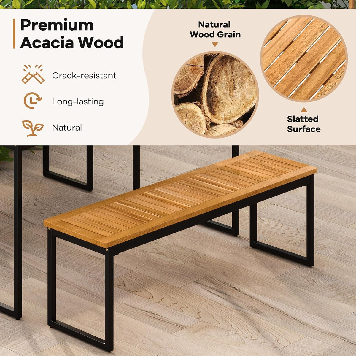 Tangkula 6 Pieces Outdoor Acacia Wood Dining Set, Patio Table and Chairs Set with Bench for 6-7 People, Outdoor Dining Furniture Set with 2' Umbrella Hole for Garden, Backyard and Poolside