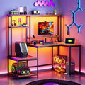 DurayLoly Computer Desk with LED Lights & Outlets,55' L Shaped Gaming Desk with Shelves & Storage Hutch,Reversible Corner Gaming Table with Printer Space & Monitor Stand for Home Office,Rustic Brown