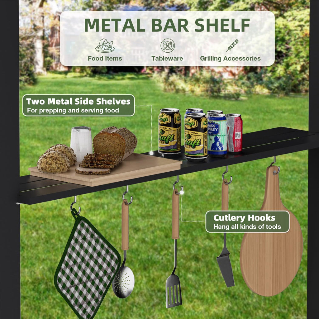 EBE 6'x12' Hardtop Grill Gazebo, Outdoor BBQ Gazebo with Side Shelves, Grill Pergola Canopy with Bottle Opener & Hooks, Metal Gazebo for Patio, Backyard, Deck