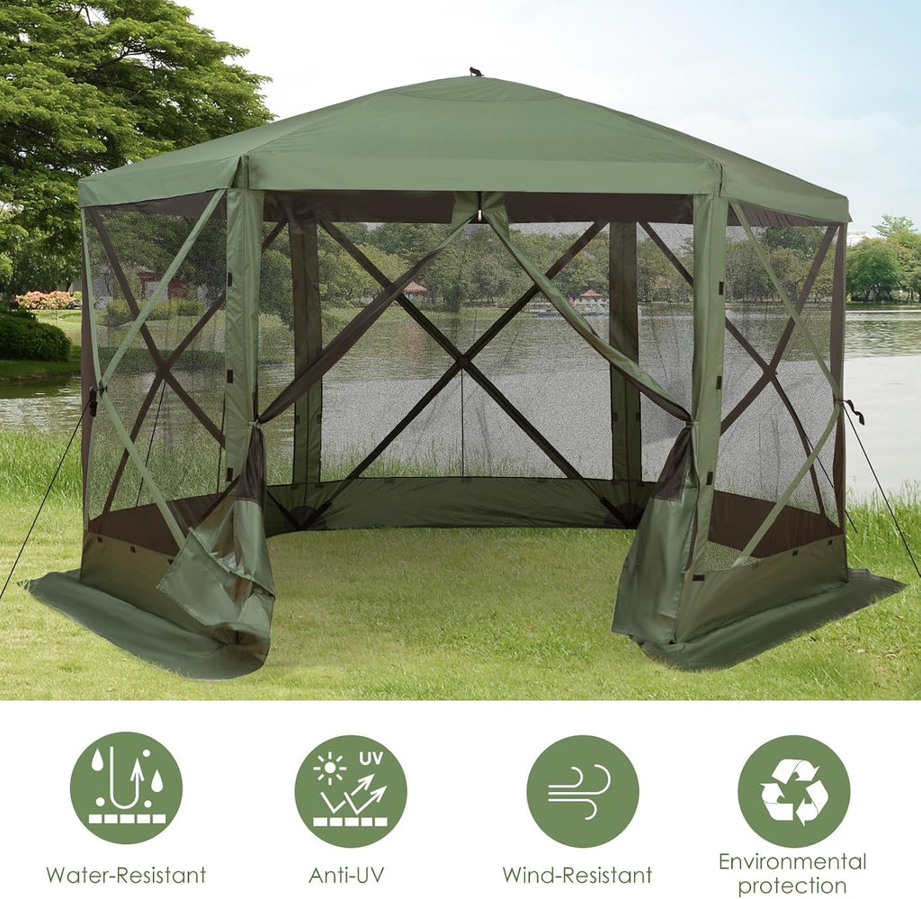 Outsunny Hexagon Screen House, Pop Up Tent Portable Gazebo Canopy Shelter with Mesh Netting Walls, Carry Bag and Shaded Interior, 12' x 12', Green
