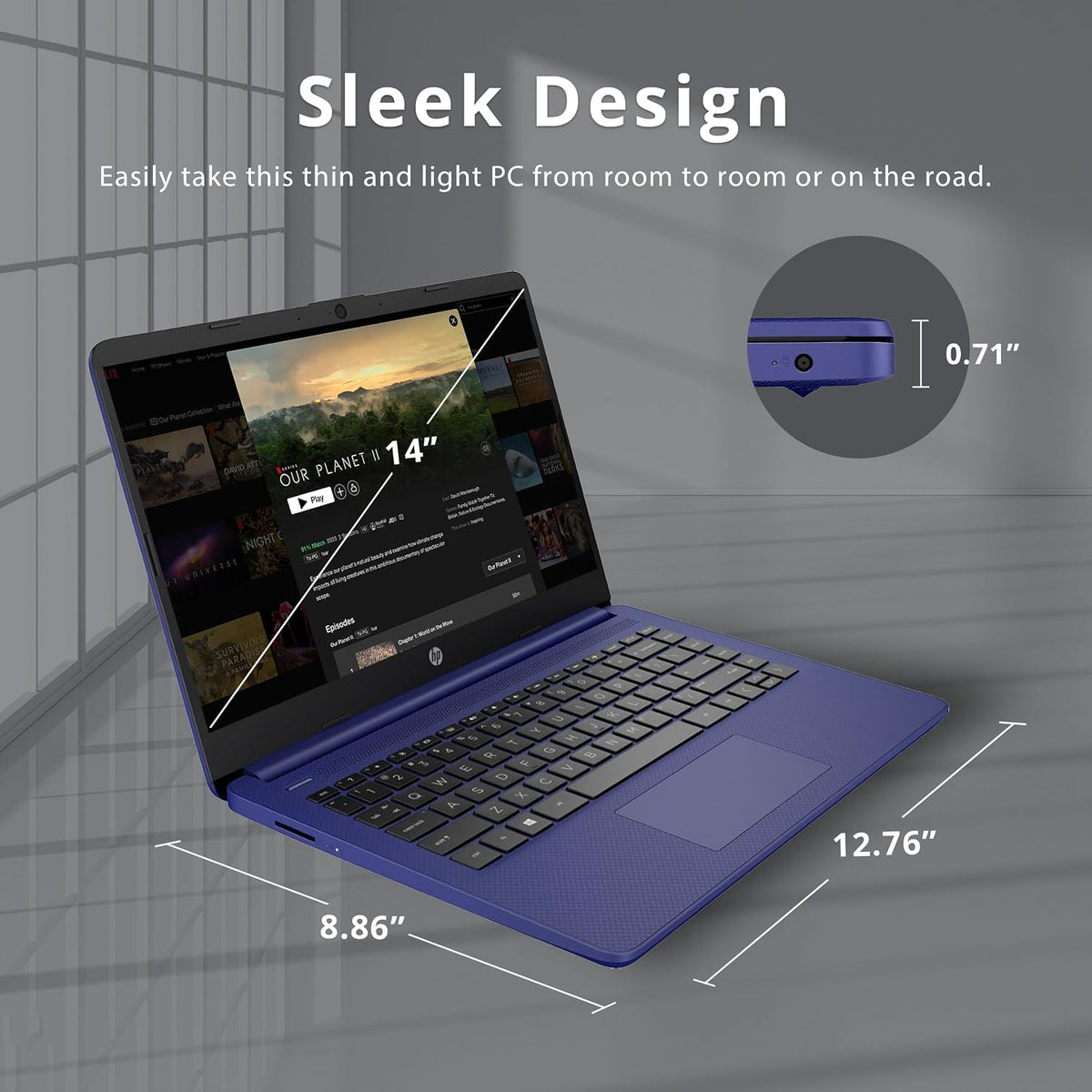 HP Stream 14' HD BrightView Laptop, Intel Celeron N4120 Processor, 16GB RAM, 64GB SSD, Intel UHD Graphics, 720p Webcam, WiFi, HDMI, Win 11 S, Blue (Renewed)