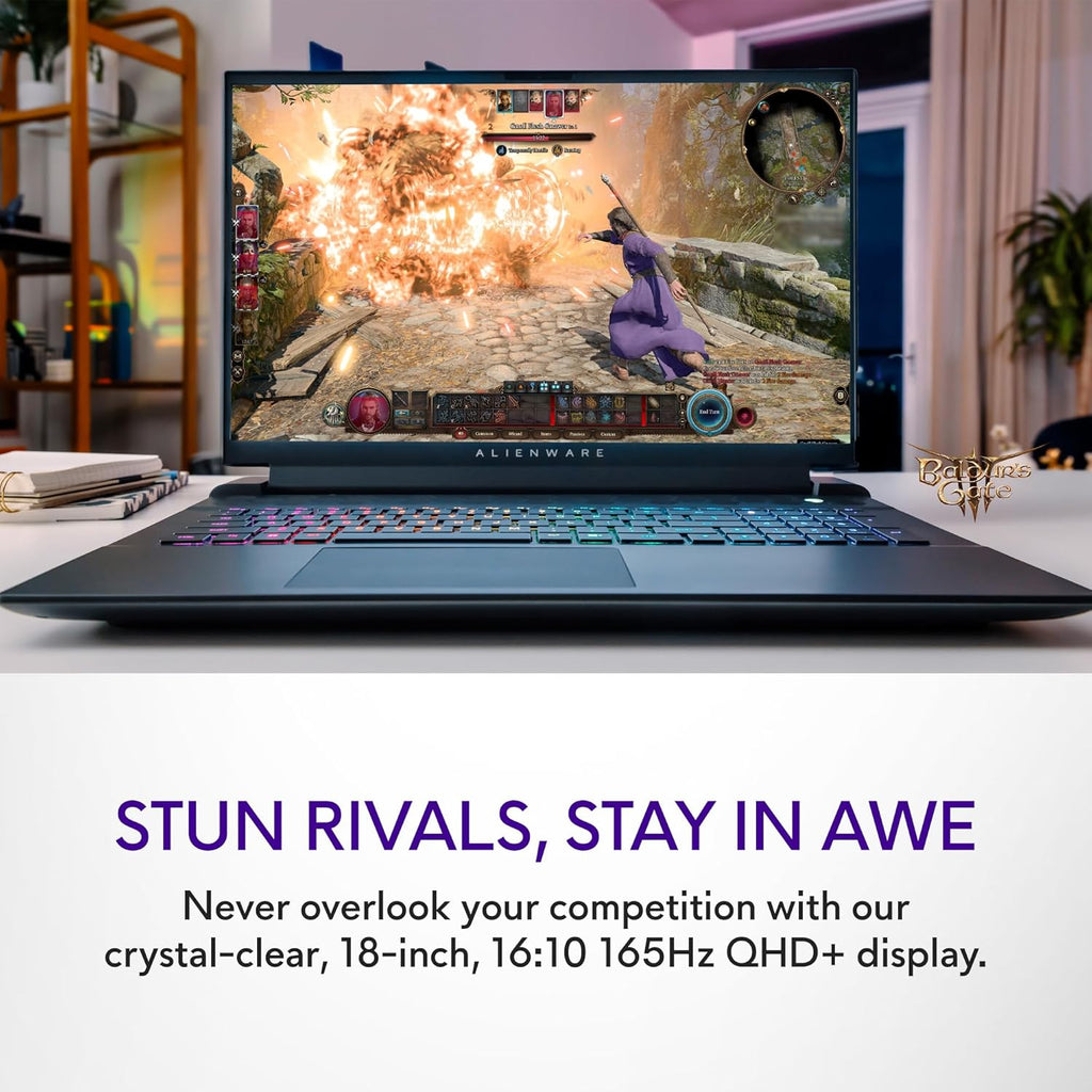 Alienware M18 Gaming Laptop - 18-inch QHD+ 165Hz 3ms Display, Intel Core i7-14700HX, 16GB DDR5 RAM, 1TB SSD, NVIDIA GeForce RTX 4070 8GB GDDR6, Windows 11 Home, Onsite Service - Dark Metallic Moon