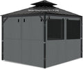 Gazebo Privacy Curtains 10' x 10' with Mosquito Windows, 4-Panels Side Wall with Zipper Universal Replacement for Patio, Outdoor Canopy, Garden and Backyard, Gray (Curtain Only)