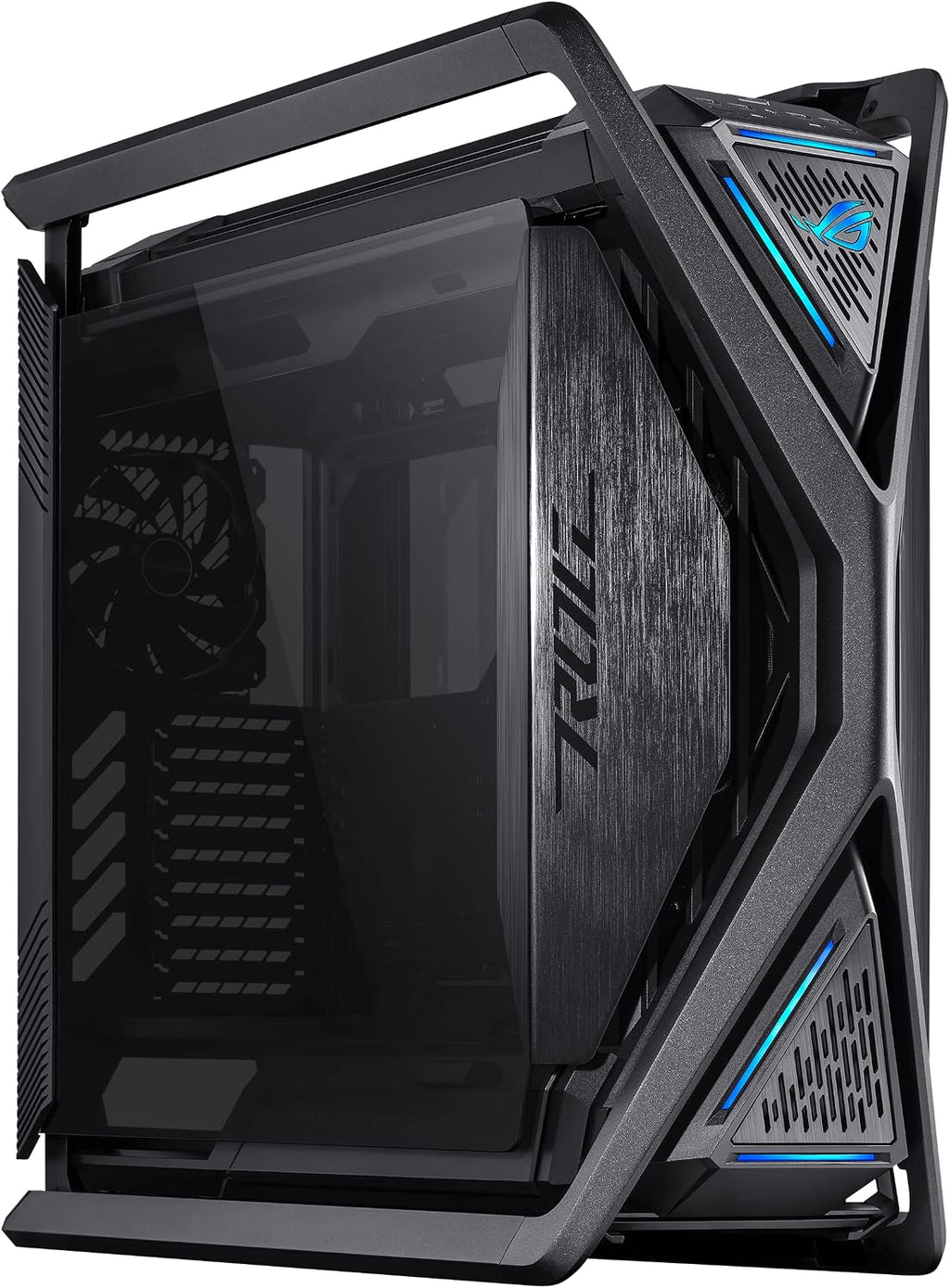 ASUS ROG Hyperion GR701 BTF Edition PC case, ASUS ATX BTF motherboards Support, 420 mm Dual Radiator Support, Four 140 mm Fans, Metal GPU Holder, Component Storage, ARGB Fan hub, 60W Fast Charging