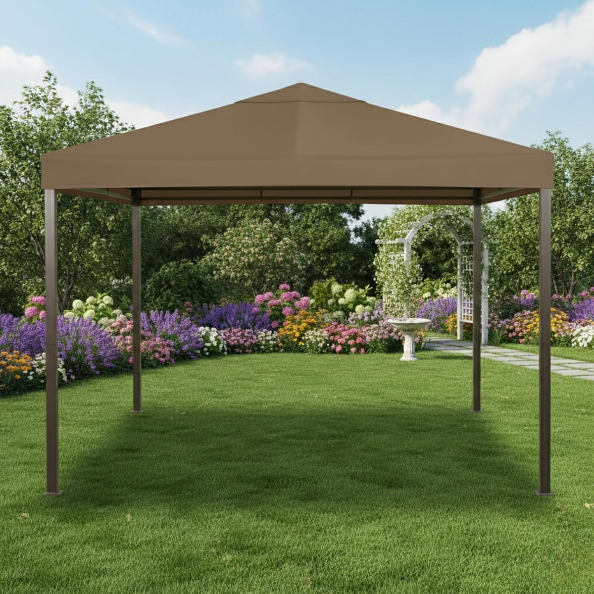 Garden Winds Universal 10' x 10' Single-Tier Replacement Gazebo Canopy – Nutmeg, RipLock 350 Polyester, UV & Water Resistant