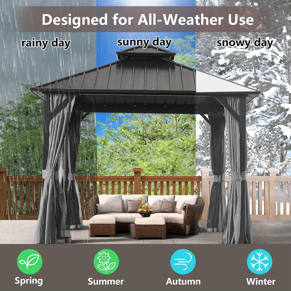 10 * 10FT Gazebo with Galvanized Steel Double Top Canopy, Aluminum Frame Outdoor Permanent Hardtop Gazebo for Patio, Garden, Backyard