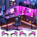 Aheaplus L Shaped Desk Gaming Desk, 59' L Shaped Computer Desk with LED Light & Power Outlet, Reversible Home Office Desk Gamer Desks with Shelves & Storage Bag & Hooks, Corner PC Desk, Black