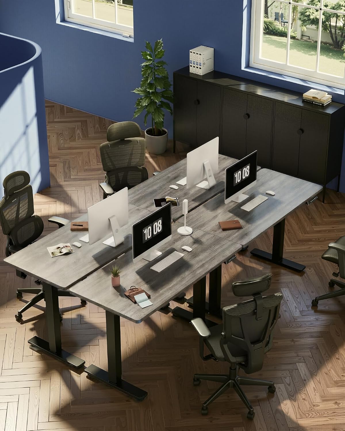 FLEXISPOT EN1 One-Piece Standing Desk, Electric Adjustable with 4 Memory Presets, 176 LBS Capacity, Stable & Quiet, Seamless Desktop for Home Office & Dual Monitors, 48'x24' Gray Wood