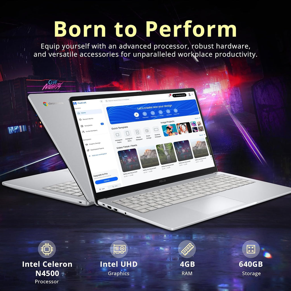 ASUS Chromebook CX15 15.6' FHD IPS Laptop, Intel Celeron N4500, 4GB RAM, 640GB Storage (128GB eMMC+512GB Docking Station Set), Intel UHD Graphics, Number Pad, Webcam, WiFi 6, Chrome OS, Pure Gray