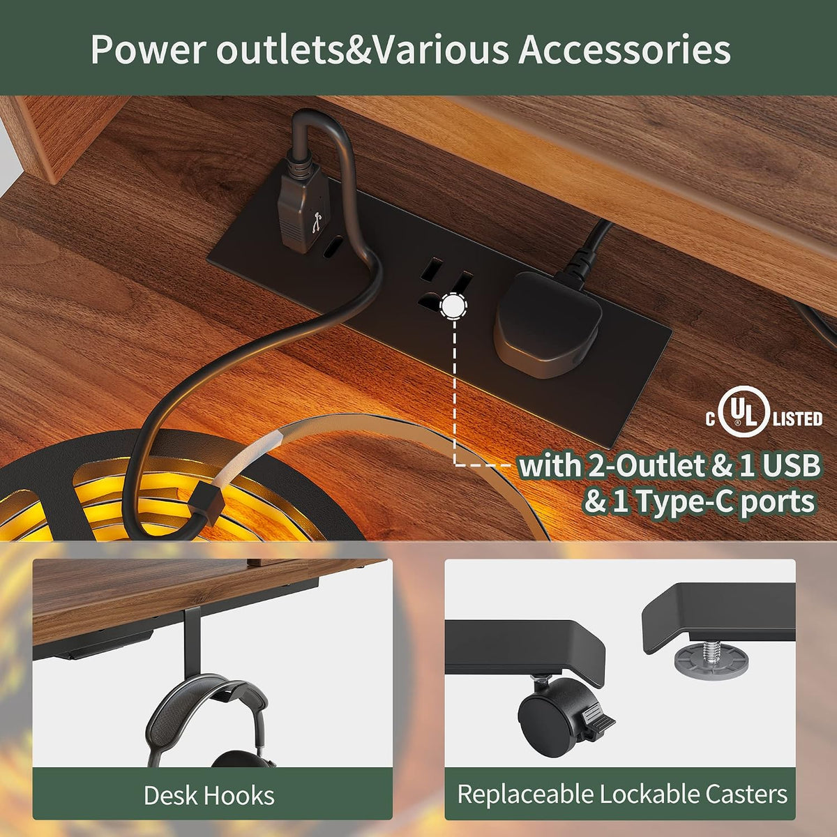 FEZIBO L Shaped Standing Desk with Arc LED & Power Outlet, Exclusive Uprated 3 Motors Support 330LBS, Electric Height Adjustable L Shaped Desk with Large Monitor Stand, for Gaming Office, Black Walnut
