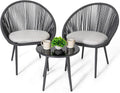 NUU GARDEN 3 Piece Outdoor Bistro Set, Woven Rope Conversation Patio Set, All Weather Patio Furniture Chairs and Table with Cushions for Garden, Deck, Backyard, Balcony, Porch, Dark Gray