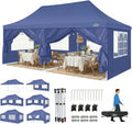 COBIZI Canopy 10x20 Pop Up Canopy Tent with Sidewalls, Waterproof Commercial Canopy Ez Outdoor Instant Gazebo UV Protection 50+ Event Shelter, Garden Tents for Parties with Sandbags, Navy Blue
