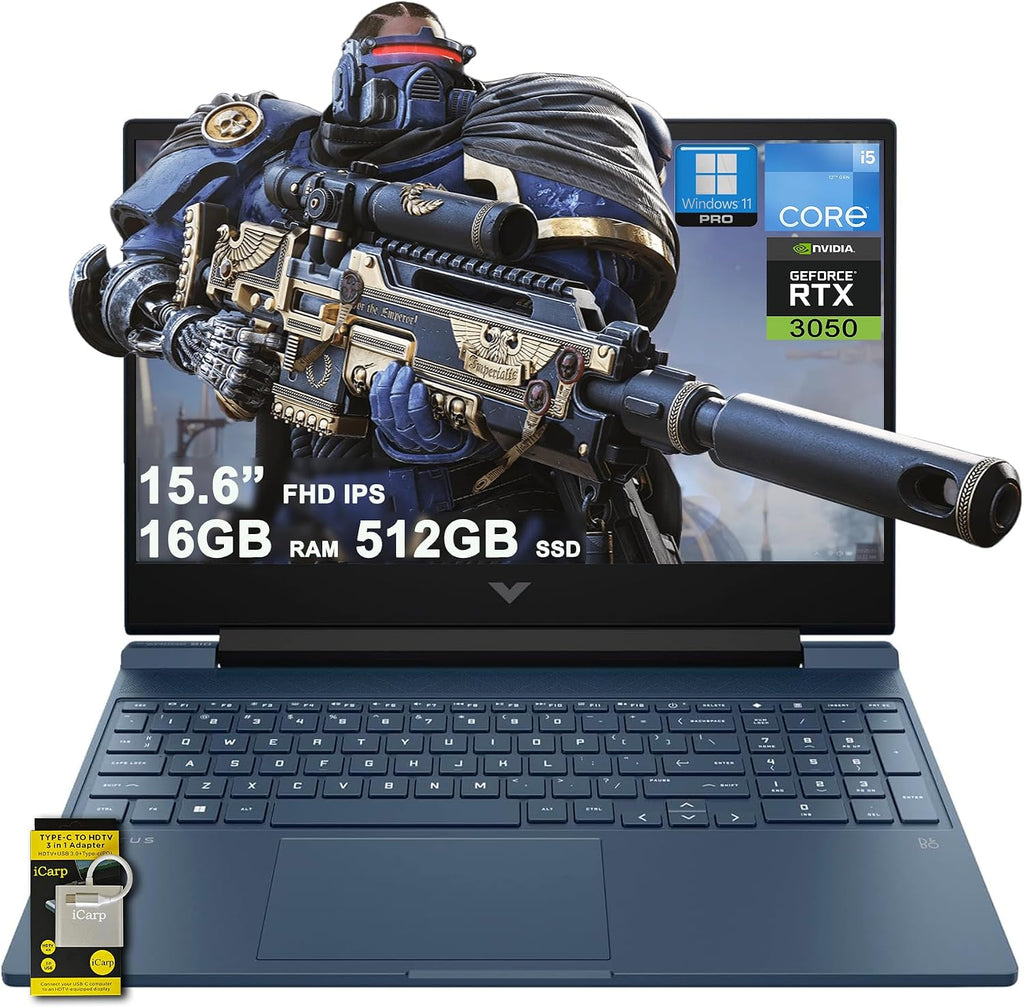 HP Victus 15 Gaming Laptop 15.6' FHD IPS Anti-Glare 144Hz Intel 8-core i5-12450H (Beats i7-11800H) 16GB RAM 512GB SSD GeForce RTX 3050 Backlit B&O Fast Charge Win11Pro w/ICP Accessory