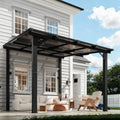 8x10FT Lean to Gazebo, Hardtop Metal Pergola with Polycarbonate Roof, Large Wall Mounted Heavy Duty Awnings, Patio Canopy for Backyard, Deck, Porch, Black