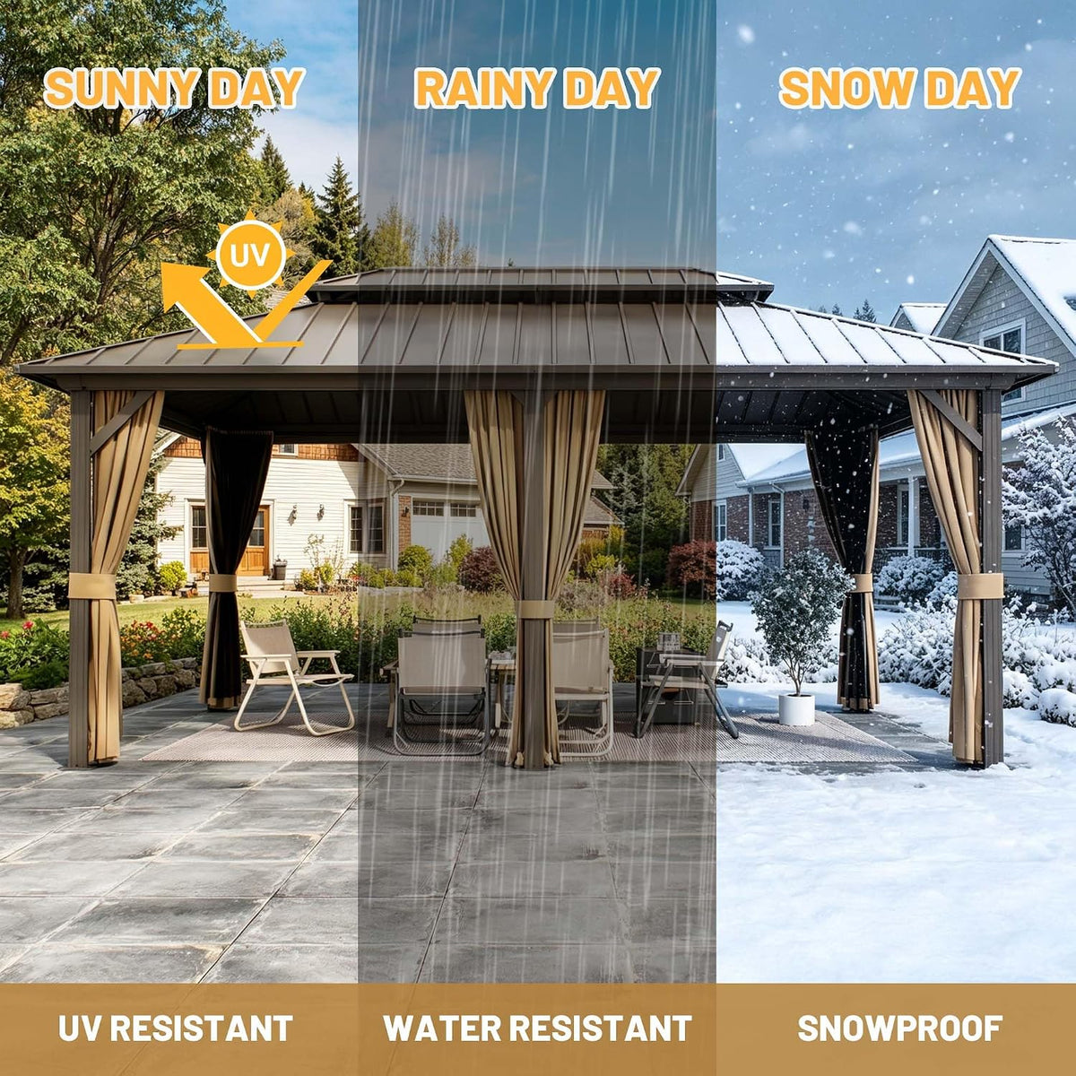12x18 ft Hardtop Gazebo Outdoor Aluminum Patio Gazebo Double Roof Galvanized Steel Canopy with Netting and Curtains for Garden, Backyard, Deck and Lawns.