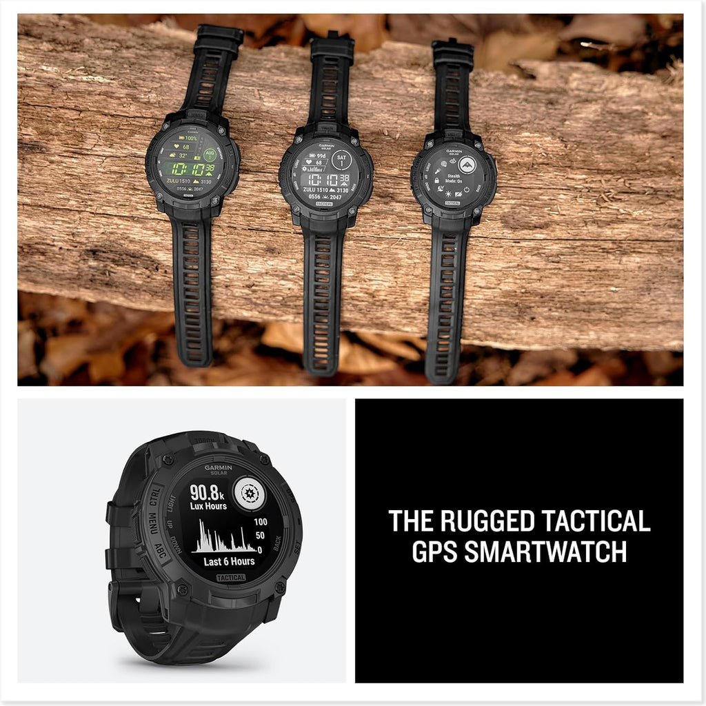 Garmin Instinct 3 Tactical Edition, Solar Charged 45mm Display, Outdoor Rugged GPS Smartwatch Bundle with USB Wall Charger + Microfiber Cleaning Cloth + More