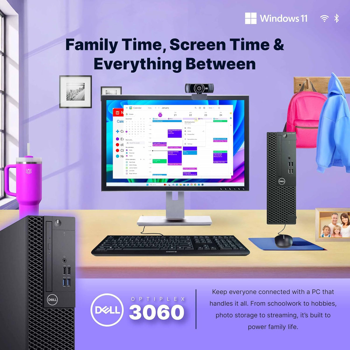 Dell OptiPlex 3060 Desktop | Intel i5 8th Gen | 16GB RAM | 500GB SSD | Win 11 Pro | Wireless Keyboard + Mouse | RGB Soundbar | 2K Webcam | Home & Office PC (Renewed)