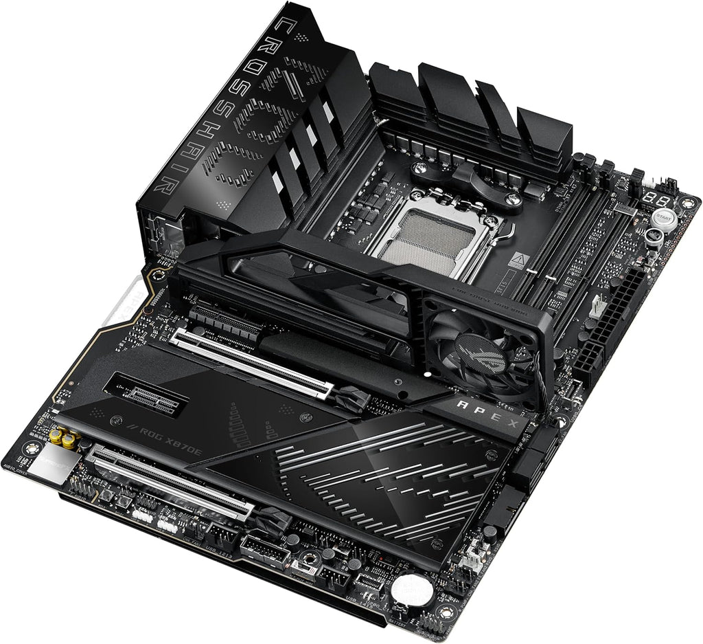 ASUS ROG Crosshair X870E APEX AMD X870E AM5 ATX Motherboard, Advanced AI PC-Ready, 18+2+2 Stages, DDR5, ROG Memory Fan, ROG DIMM.2 Card, Wi-Fi 7, 5G LAN, 3X M.2, PCIe® 5.0, USB4®, USB Type-C®, AI OC