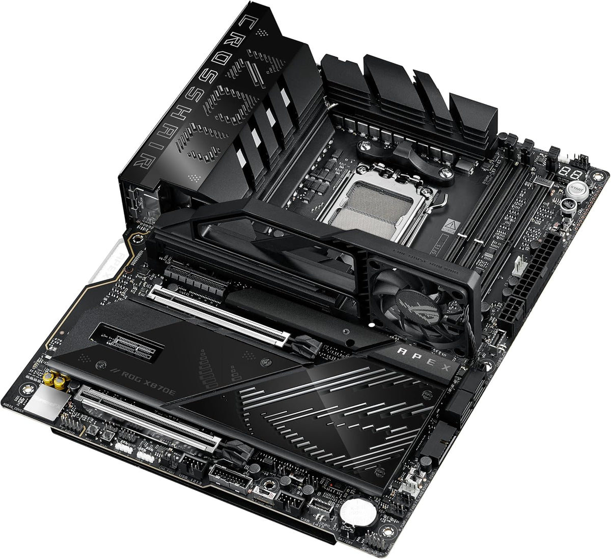 ASUS ROG Crosshair X870E APEX AMD X870E AM5 ATX Motherboard, Advanced AI PC-Ready, 18+2+2 Stages, DDR5, ROG Memory Fan, ROG DIMM.2 Card, Wi-Fi 7, 5G LAN, 3X M.2, PCIe® 5.0, USB4®, USB Type-C®, AI OC