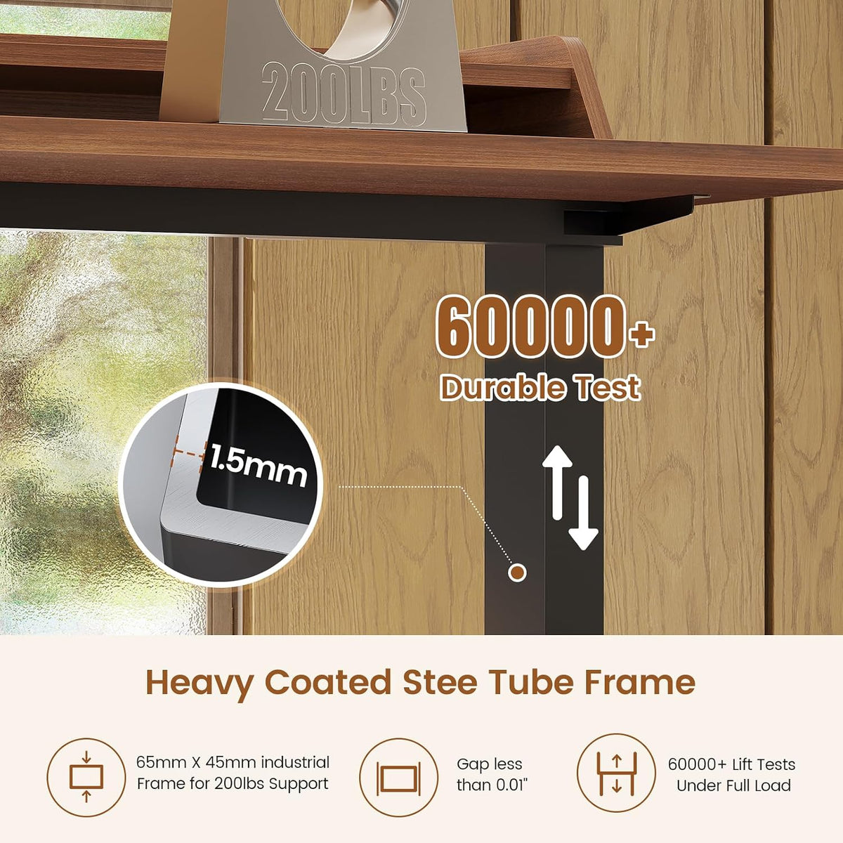 SEDETA Standing Desk with Storage, 55' Fluted Stand Up Desk with Power Outlets and LED Lights, Height-Adjustable Table with Monitor Shelf for Home Office & Gaming, Brown