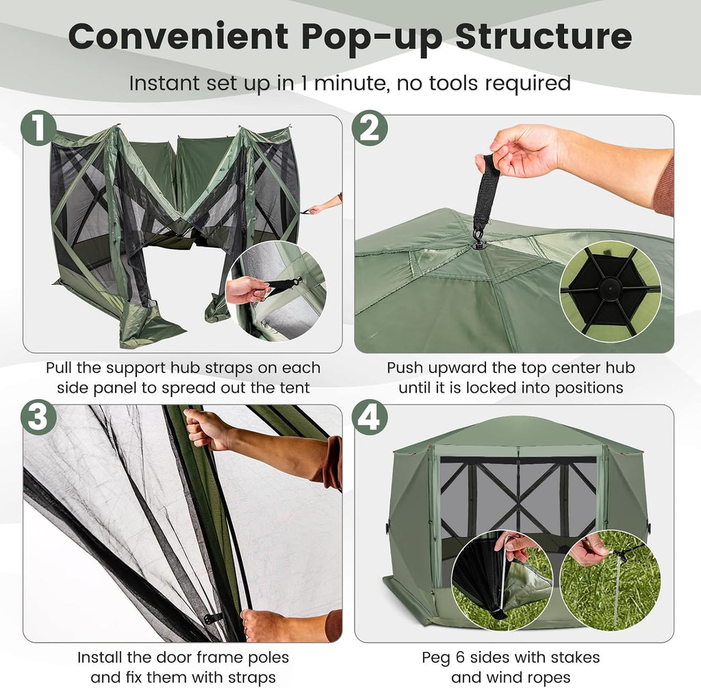 Tangkula 11.5x11.5 Ft Pop Up Gazebo with Netting, Portable Screen Tent with 6 Sided Mesh Walls, 2 Sunshade Cloths, Outdoor Instant Canopy Shelter with Carry Bag for Camping, Lawn, Backyard