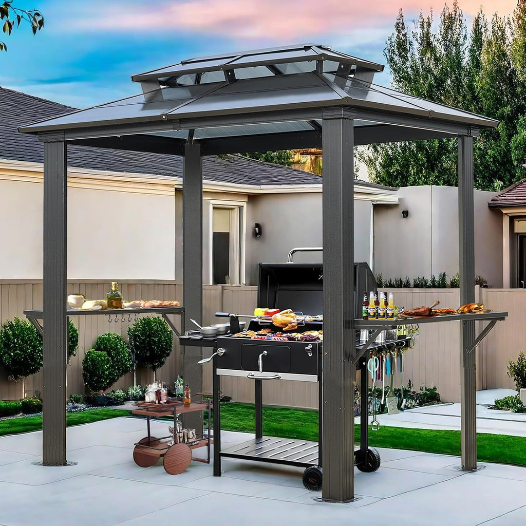 Endark 8'x5' Grill Hardtop Polycarbonate Gazebo with Double Roof, Aluminum Frame and Galvanized Steel Construction, Ideal for Patio, Lawn, and Backyard