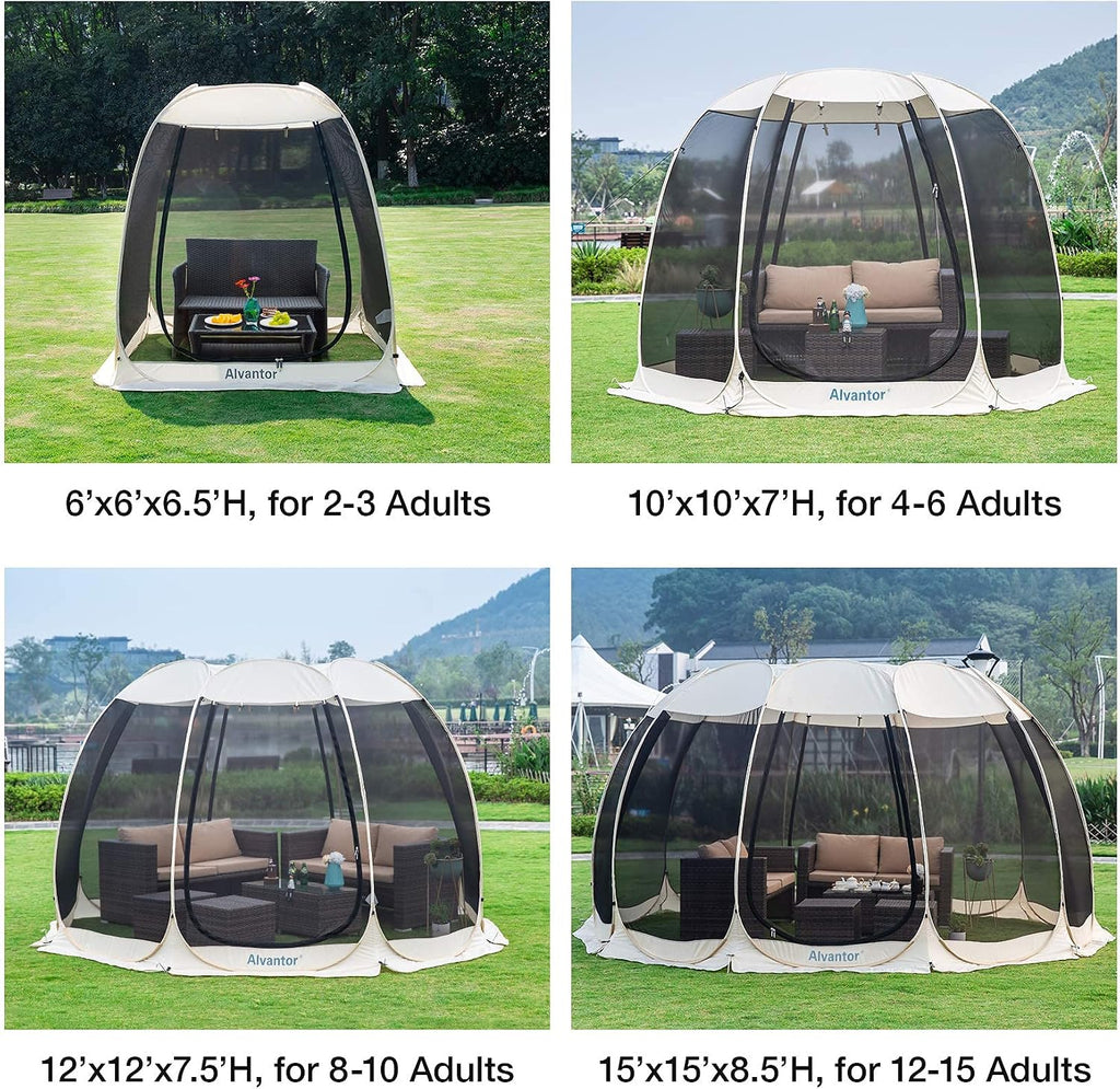 Alvantor® Screen House Room Camping Tent Outdoor Canopy Pop Up Sun Shade Shelter 10 Mesh Walls Not Waterproof Beige 15'x15' Patent Pending