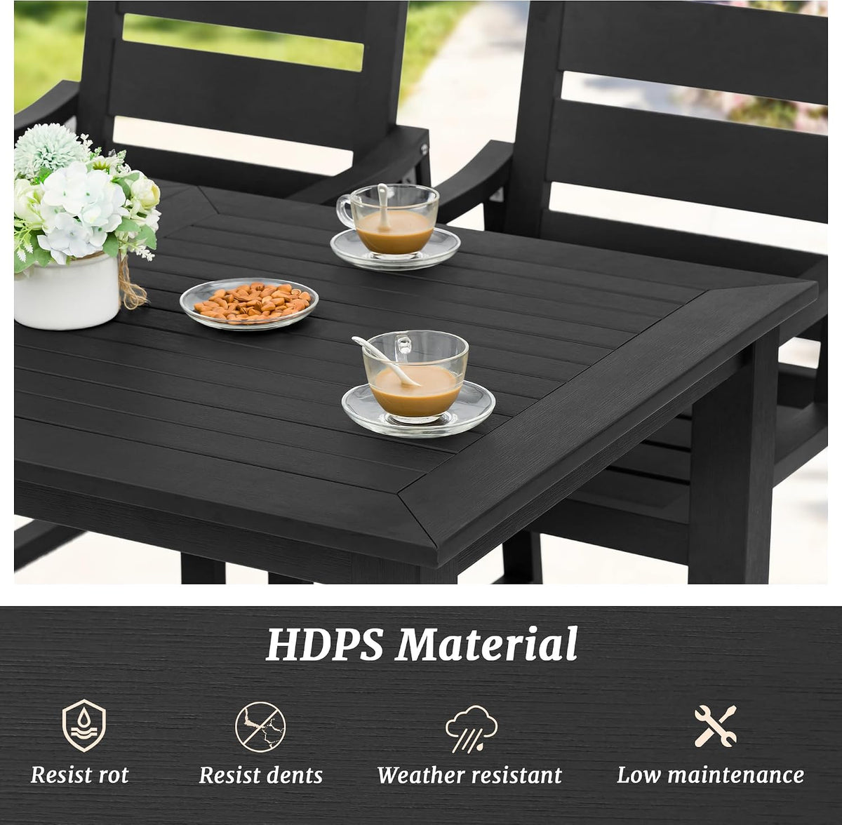 Cozyman HDPS Outdoor Dining Chairs Set of 4, 350LBS, Patio Dining Chairs with Armrest, All Weather Outdoor Kitchen Chairs with Square Frame Legs for Outdoor Indoor, Lawn, Garden, Backyard, Black