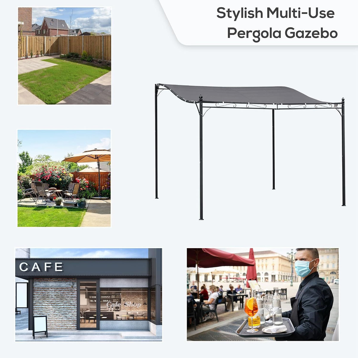 Outsunny 10' x 10' Steel Outdoor Pergola Gazebo, Patio Canopy with Weather-Resistant Fabric and Drainage Holes for Backyard, Deck, Garden, Gray