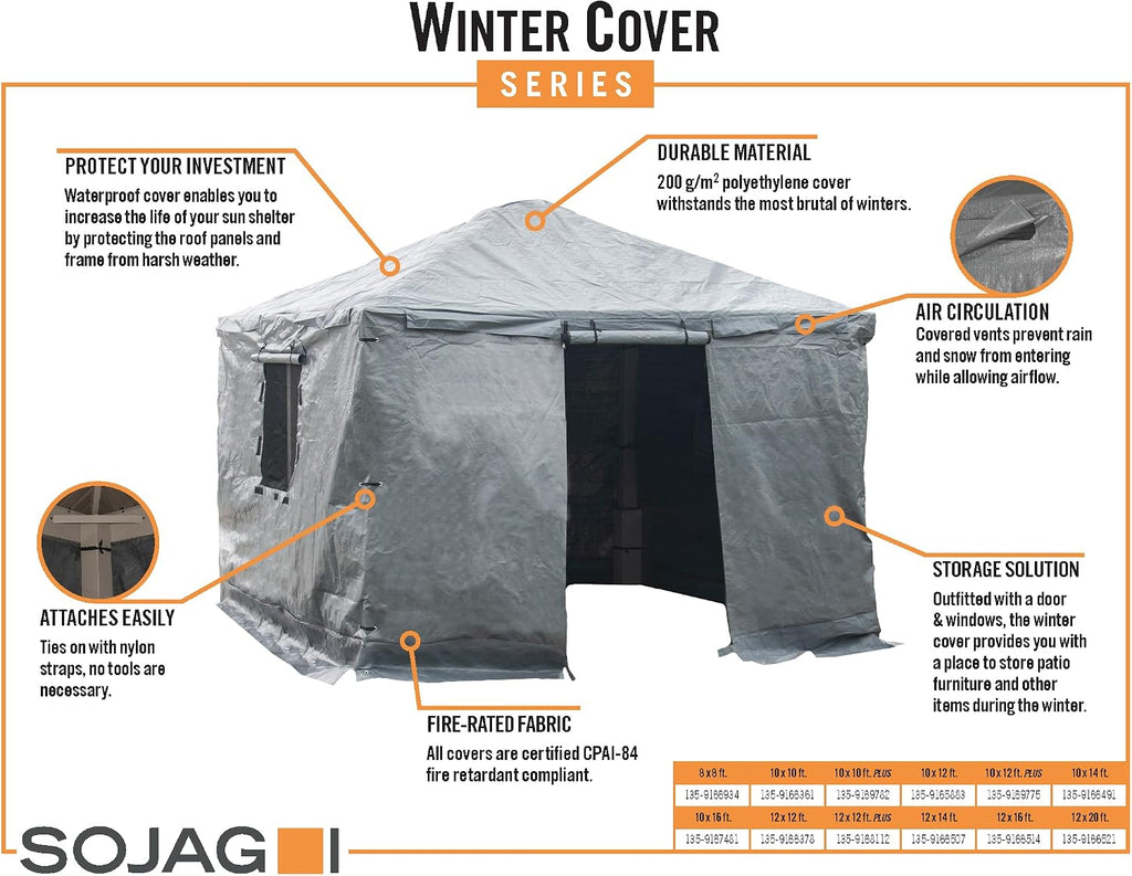Sojag Winter Cover for Gazebos, Waterproof 12' x 12' Gazebo Accessory with Roll-Up Door, and Vented Panels, All-Season Outdoor Storage